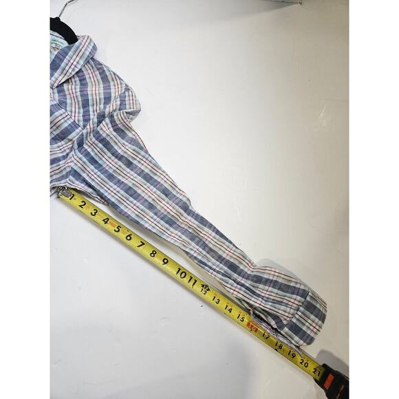 Maurices Womens Button Down Flannel M Blue Red Plaid Front Pocket Long Sleeve - Picture 5 of 8